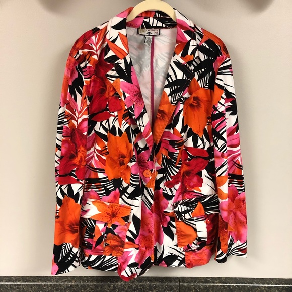 Caribbean Joe tropical floral jacket blazer 1x 18 - Picture 1 of 6